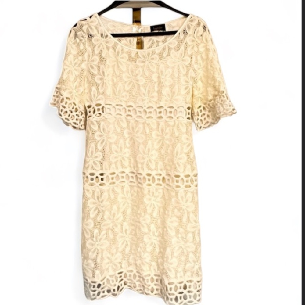 Laundry By Shelli Segal Cream Crochet Lace Dress With Lining Size S Worn Once